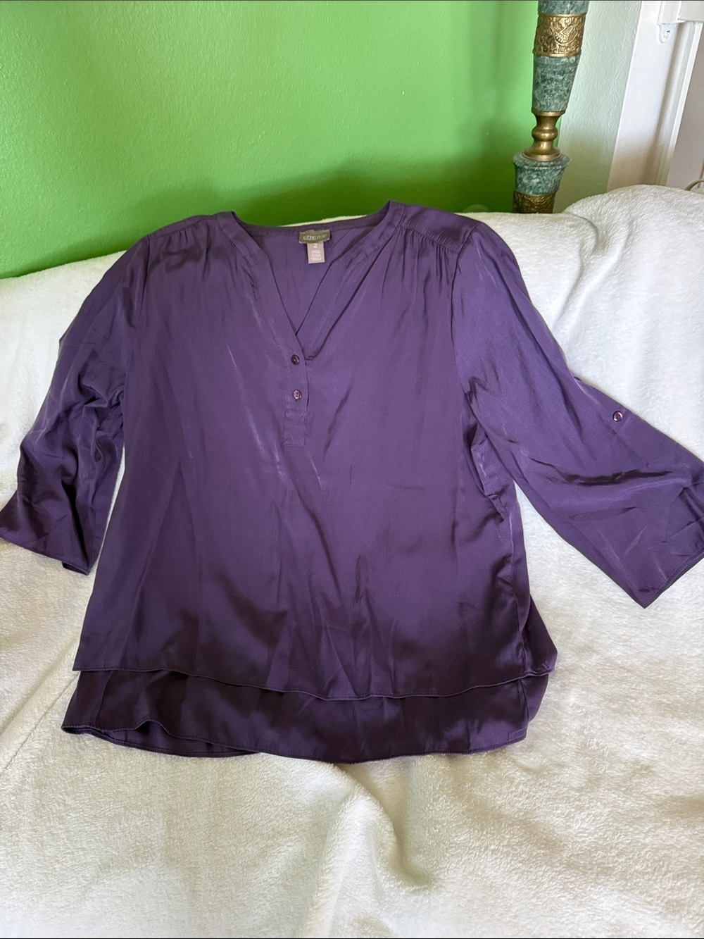 Chico's Purple V-Neck Layered Hem Blouse